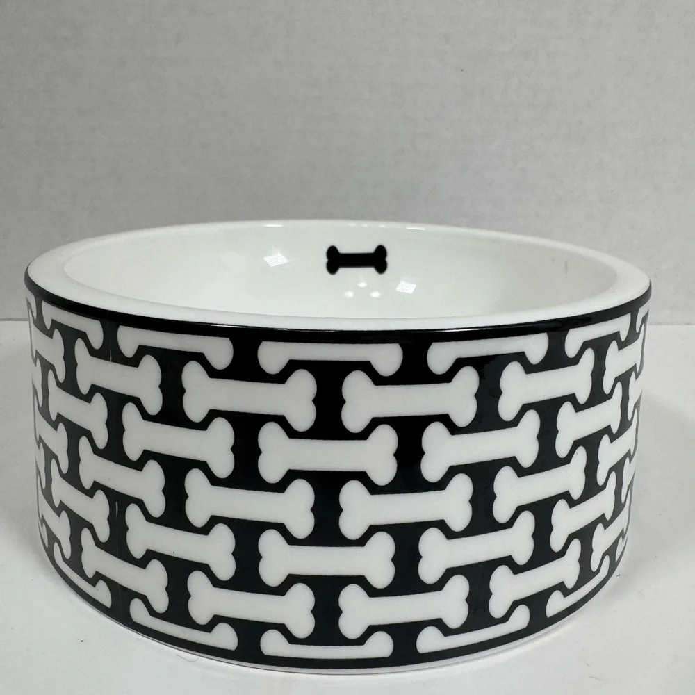 Halcyon Days Fine Bone China Bone Trellis Black & White Pet Bowl‎